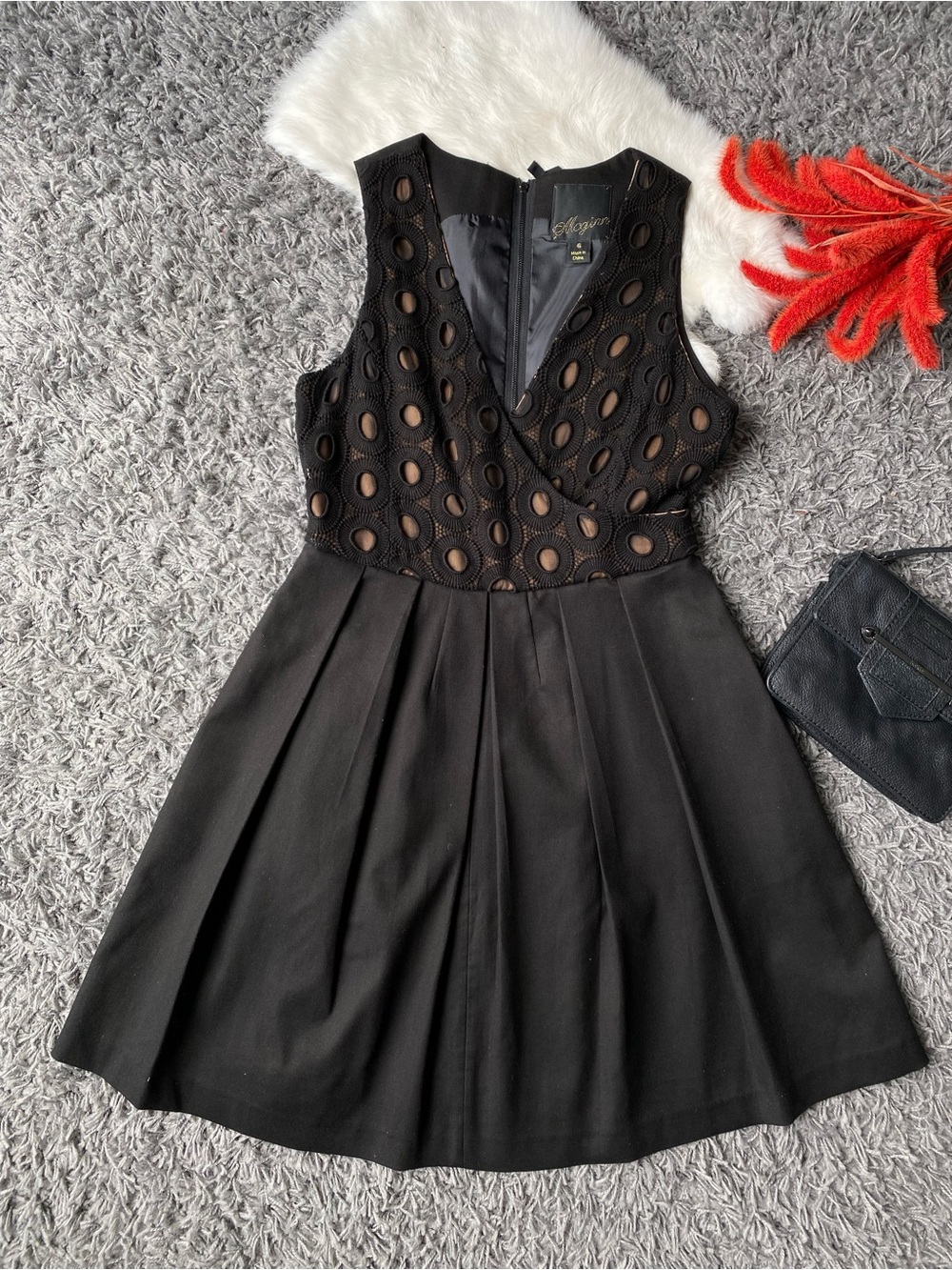 McGinn Black Cotton Fit & Flare Dress